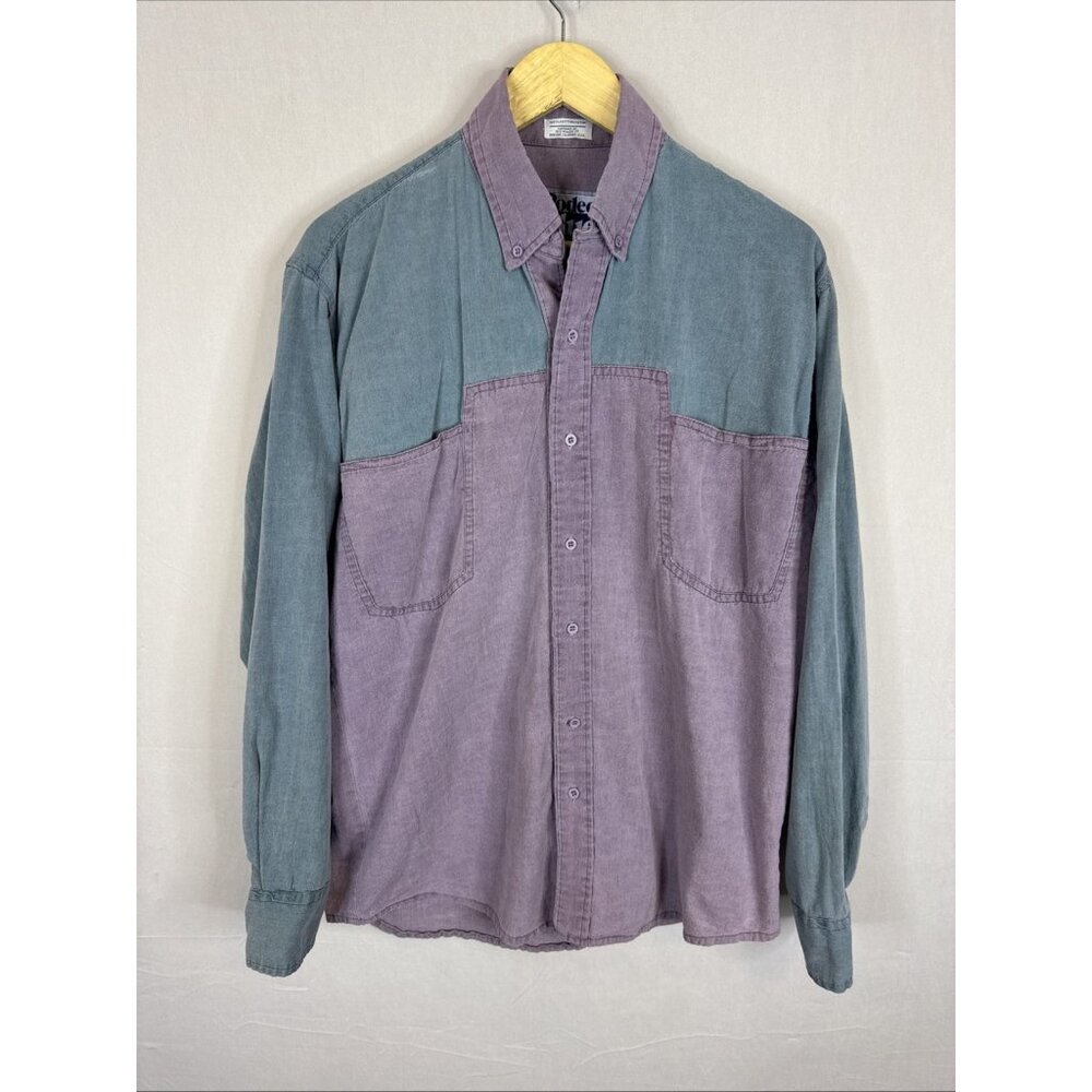Vintage Rodeo Blue‎ Color Block Shirt Men Medium 90s Cotton Blue Purple Roper